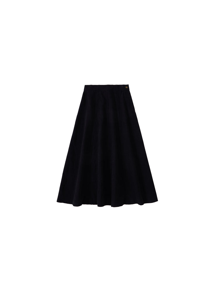 Twill Paneled Tea-length Skirt - Black