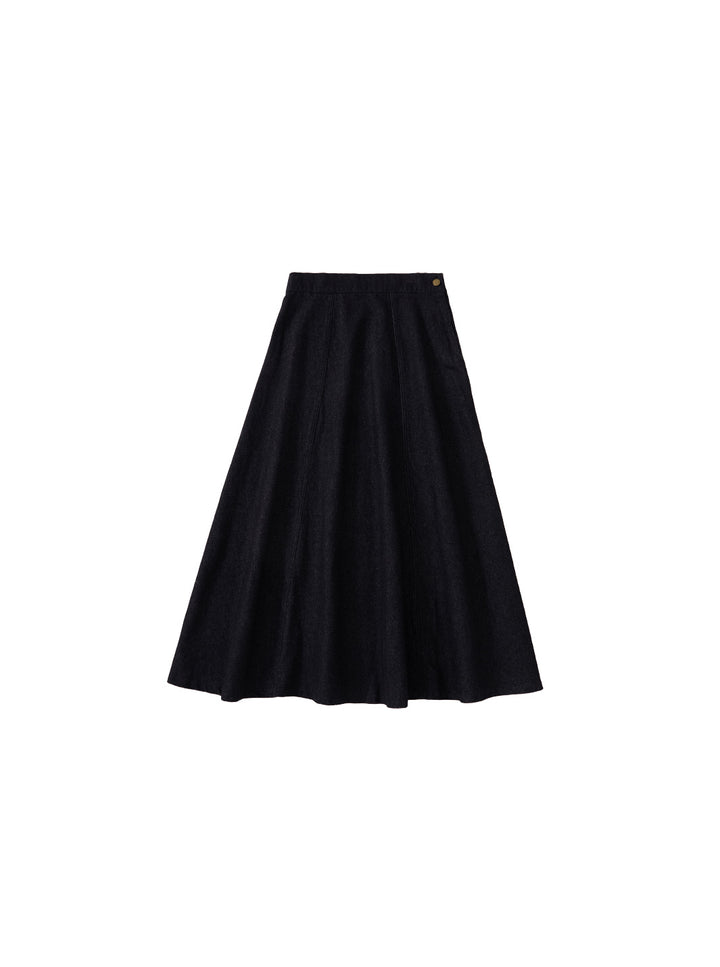 Twill Paneled Tea-length Skirt - Black Mix