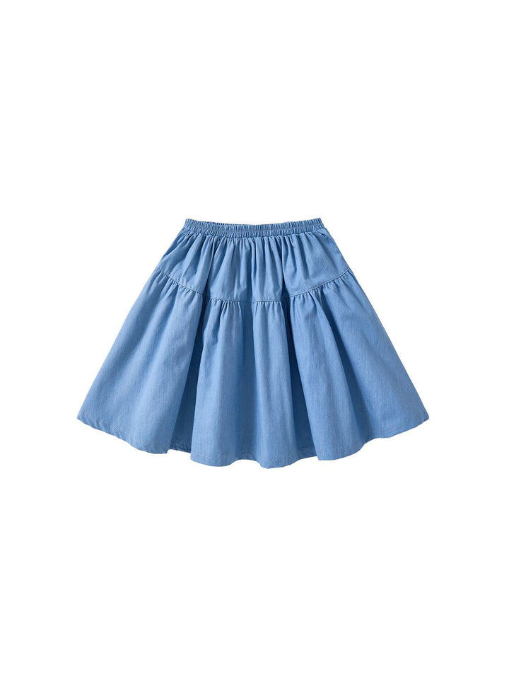 Denim Yoke Gathered Skirt - Lt. Blue