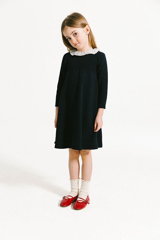 Signature Knit Ruffle Dress - Deep Navy