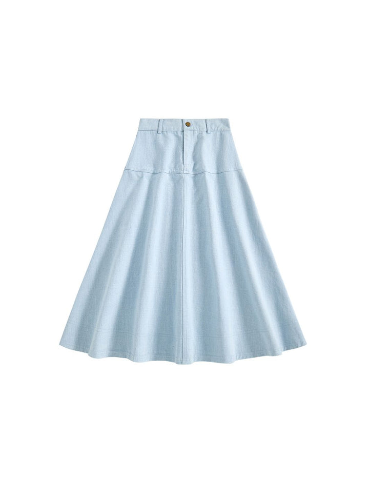 & Lu Denim Thick Tea Length Skirt - Pale Blue