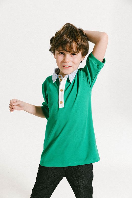 Striped Oxford Collar Short Polo - Green