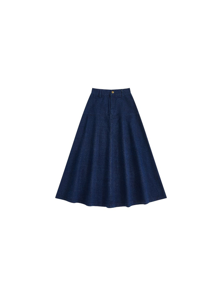 & Lu Denim Thick Tea Length Skirt - Dk. Blue
