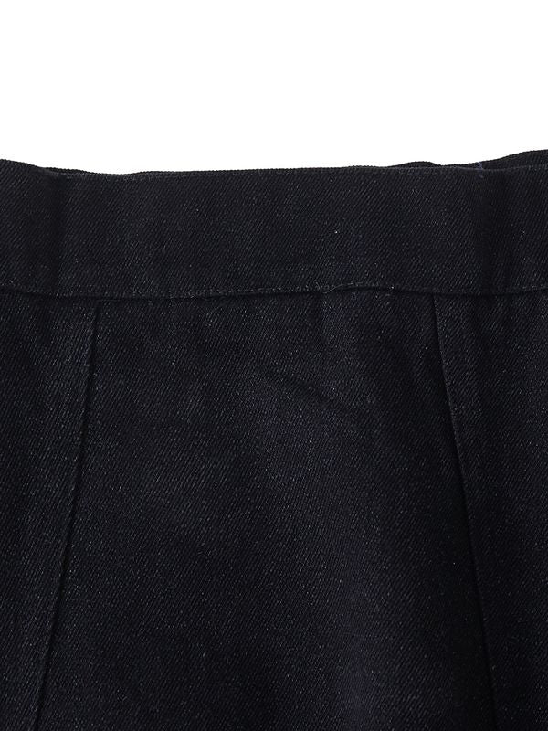 Denim Paneled Tea Length Skirt - Black