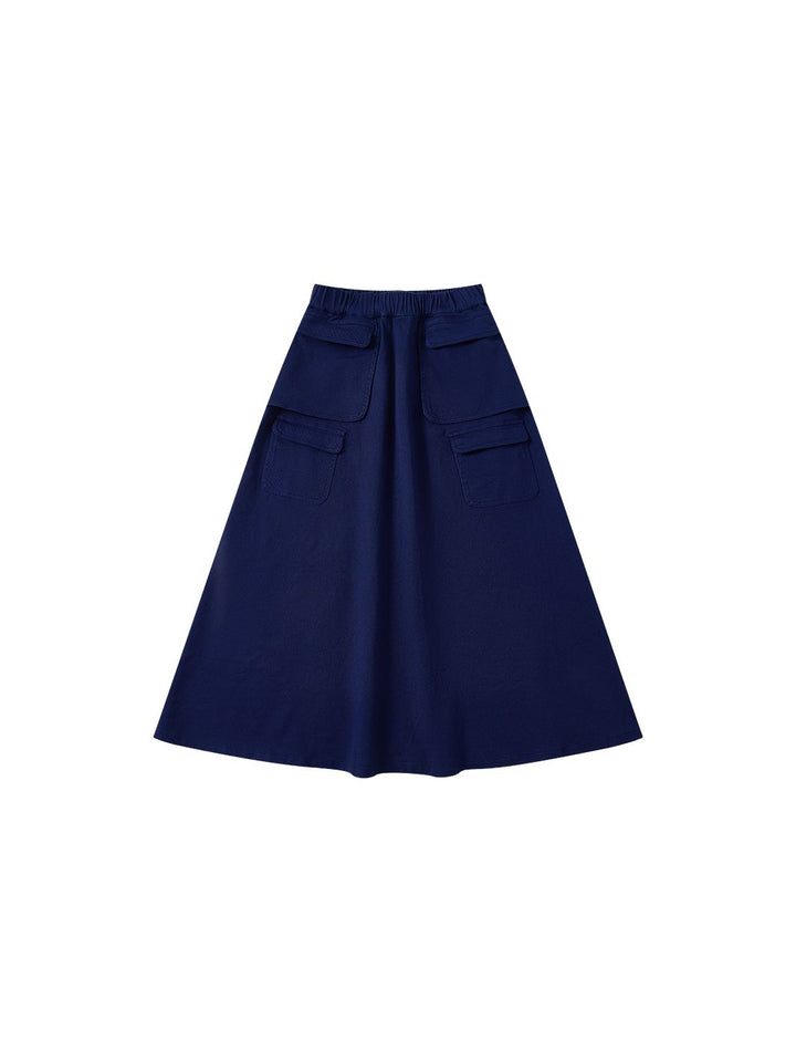 & Lu Twill Pocket Tea Length Skirt - Navy Blue