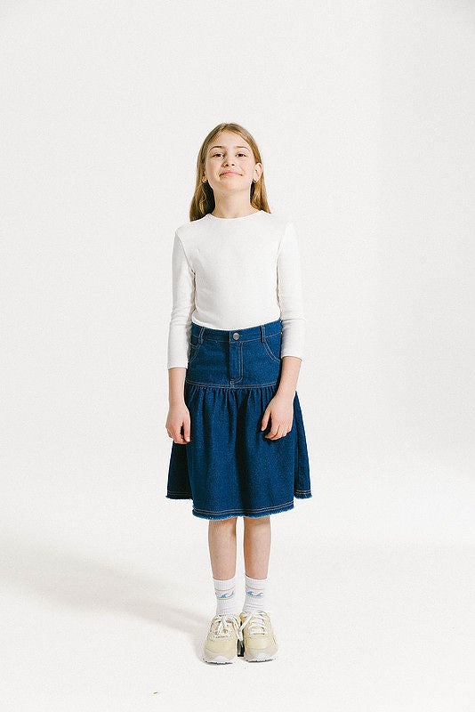 Denim Yoke Skirt - Navy
