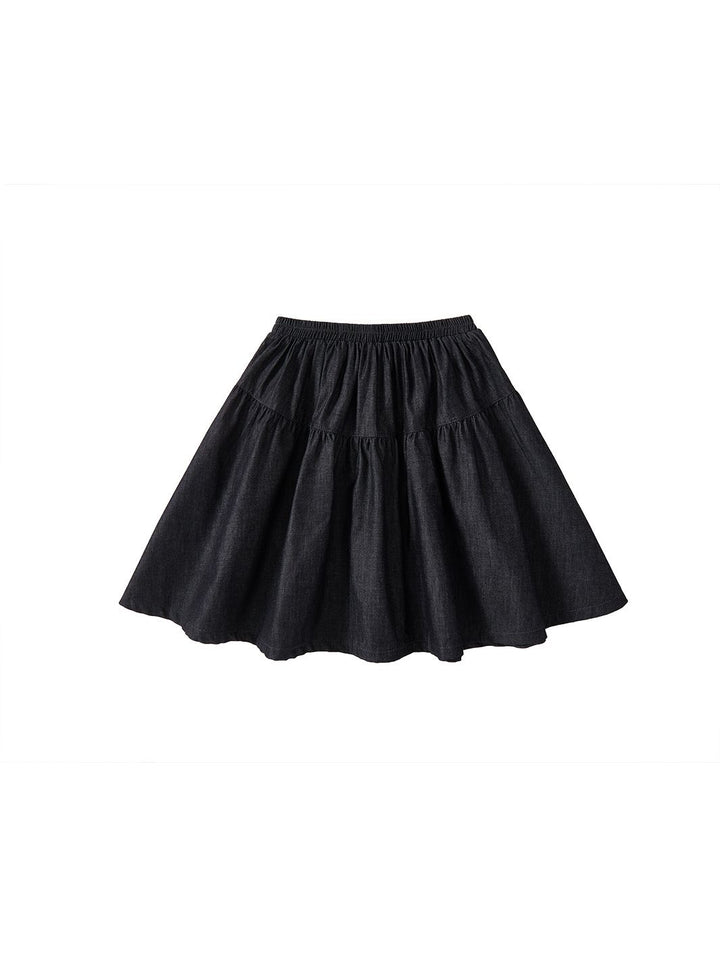 Denim Yoke Gathered Skirt - Black
