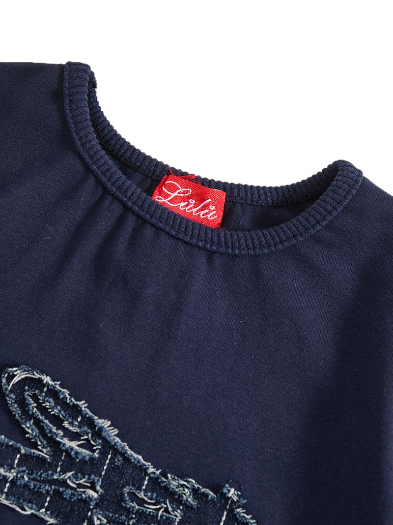 Denim Applique Short Sleeve T-shirt