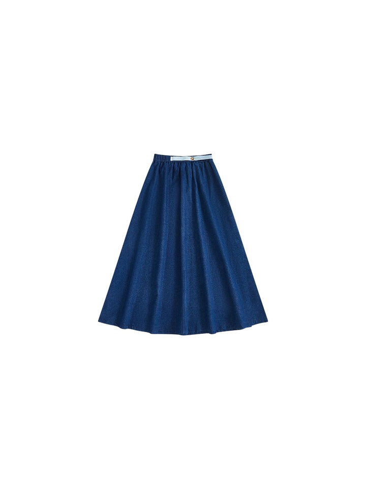 & Lu Denim Medium Tea-Length Skirt - Navy