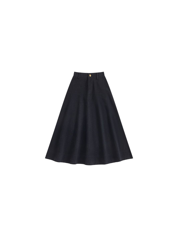 & Lu Denim Thick Tea Length Skirt - Black