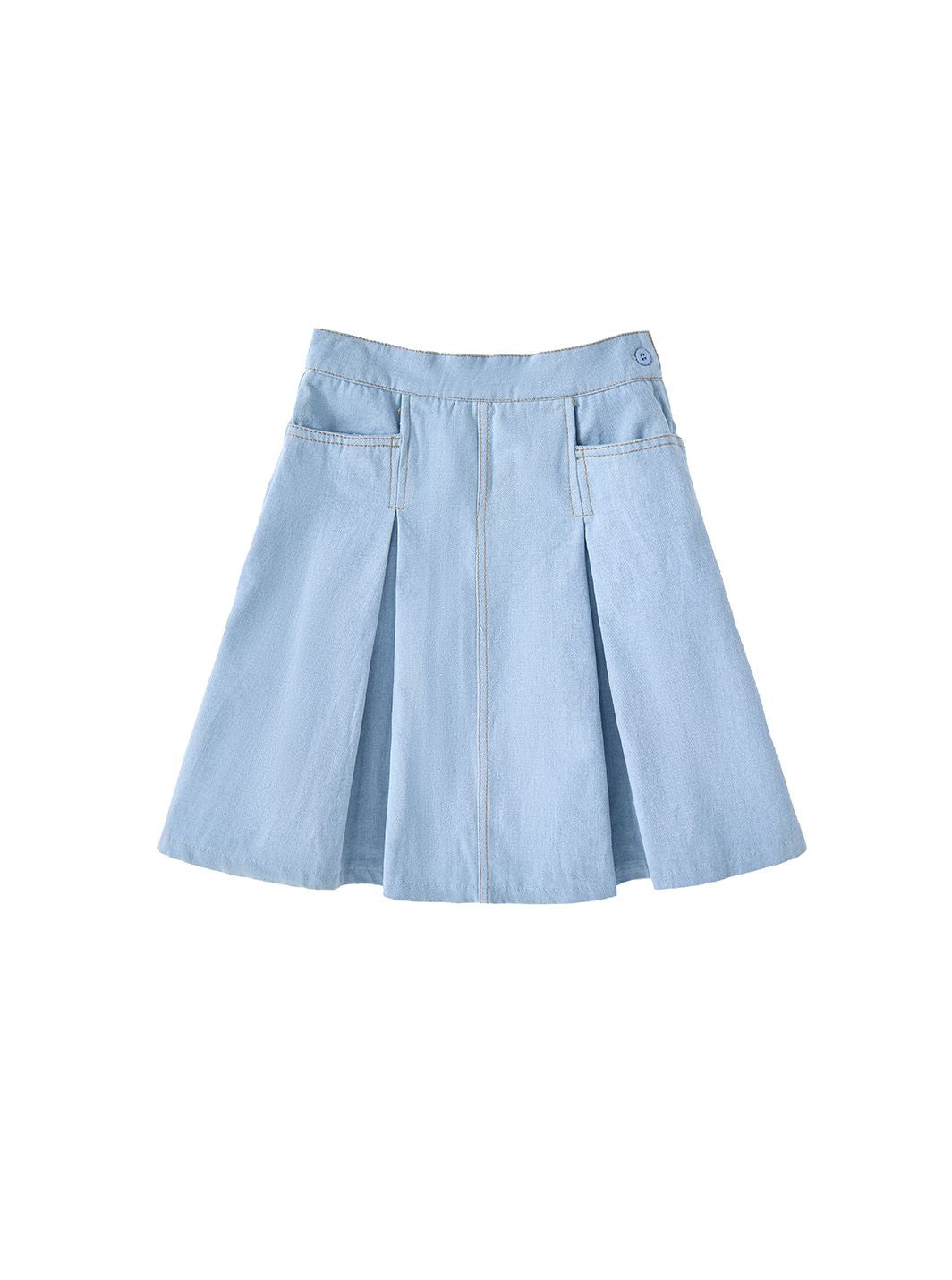 Denim Box Pleat Skirt - Pale Blue