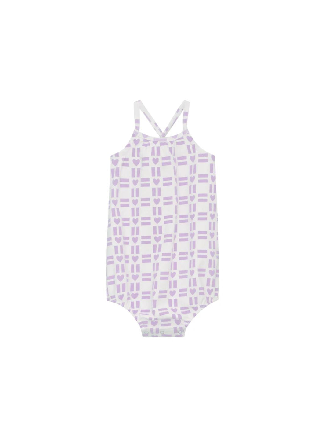 All Over Heart Print Romper - White/Lilac