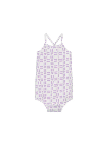 All Over Heart Print Romper - White/Lilac