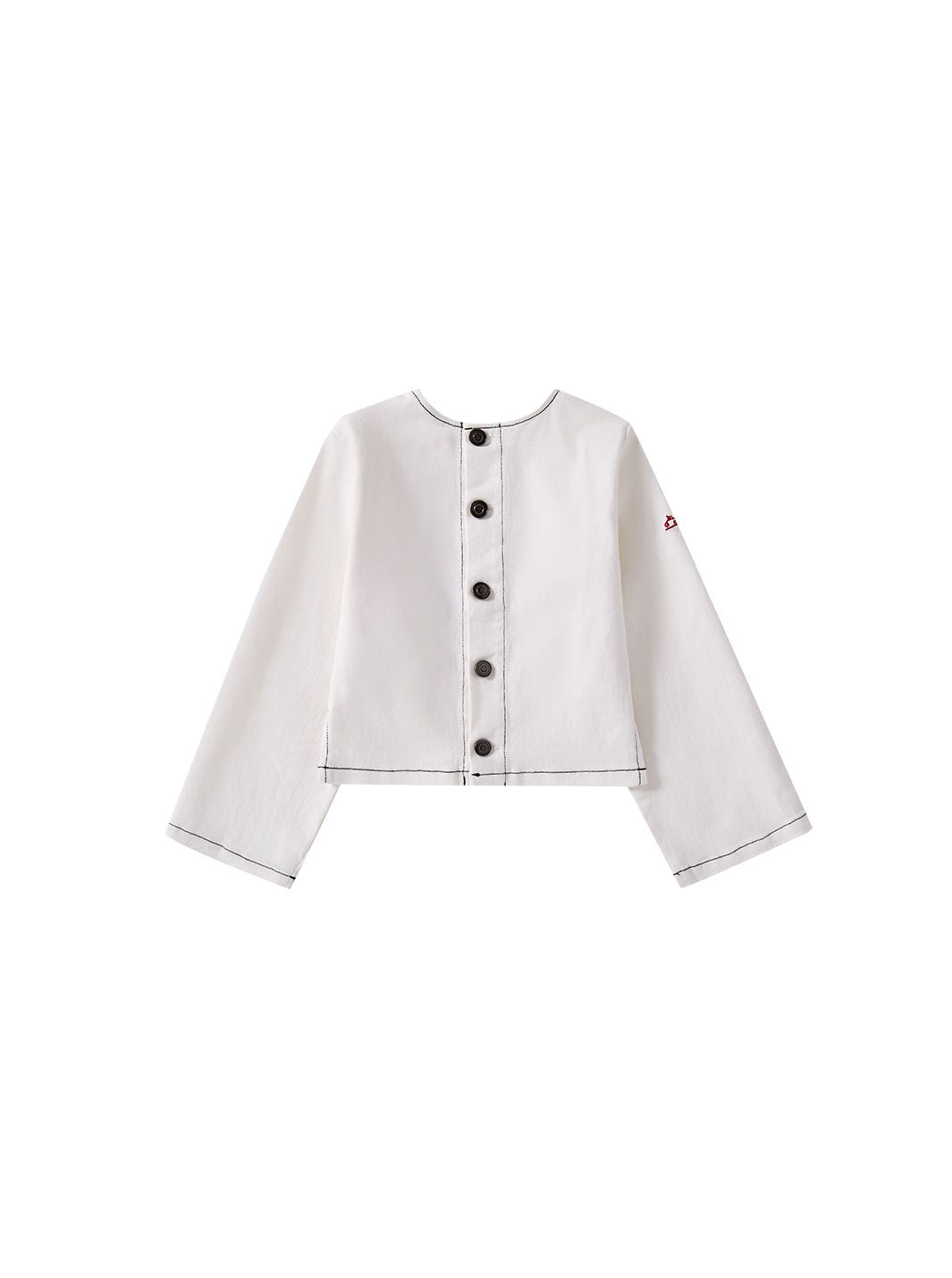 Twill Topstitch Crop Shirt - White