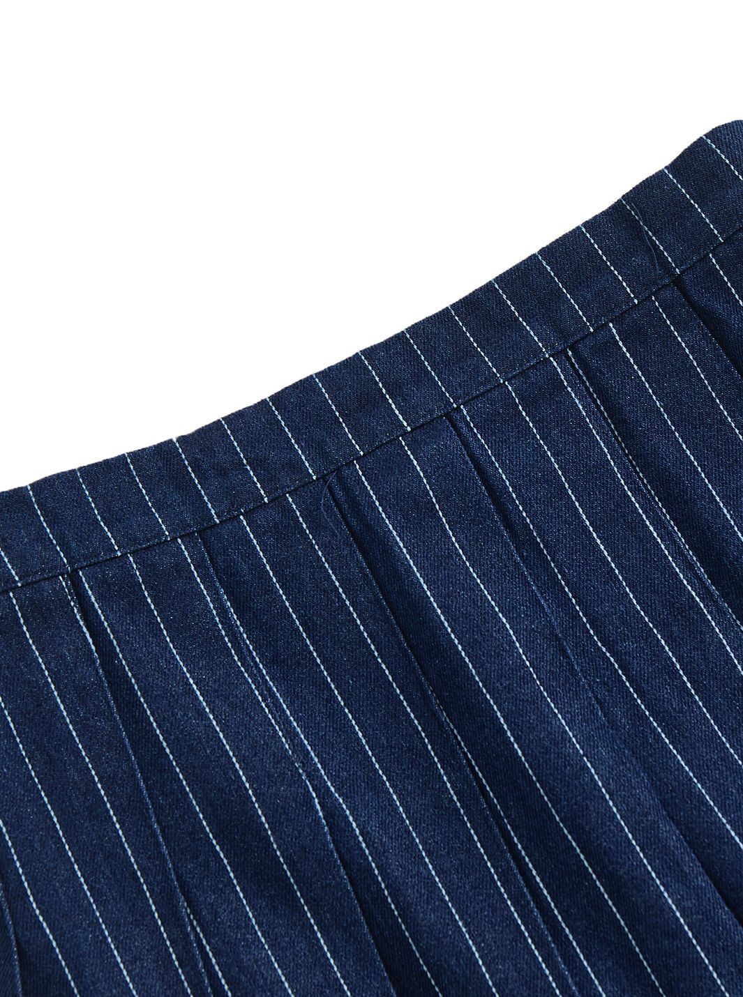 Denim Striped Pleated Skirt