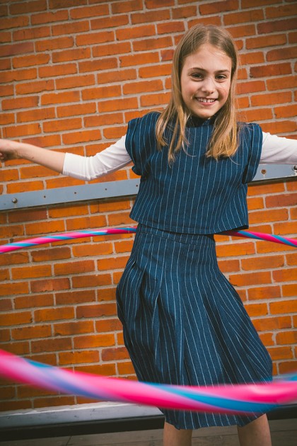 Denim Striped Pleated Skirt