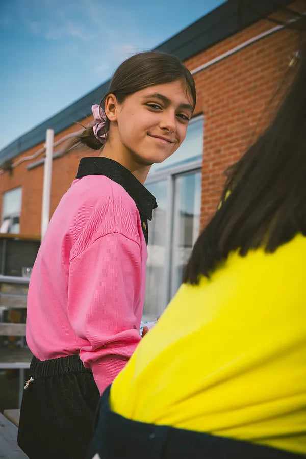 & Lu Collared Denim Crop T-Shirt - Pink