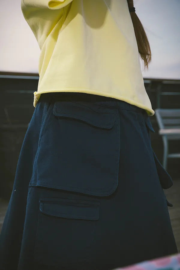 & Lu Twill Pocket Tea Length Skirt - Navy Blue