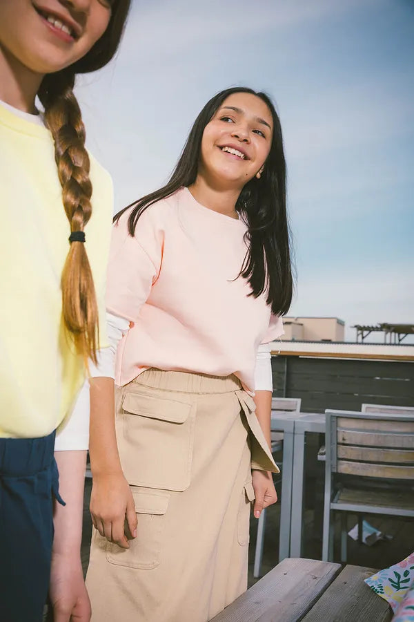 & Lu Twill Pocket Tea Length Skirt - Beige