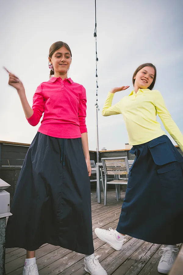& Lu Cotton Tea Length Skirt - Navy Blue