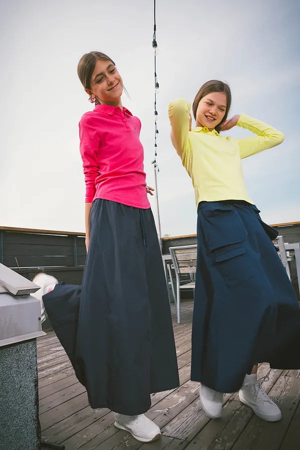 & Lu Twill Pocket Tea Length Skirt - Navy Blue