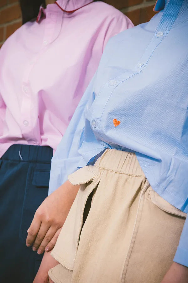 & Lu Piping Heart Crop Shirt - Blue