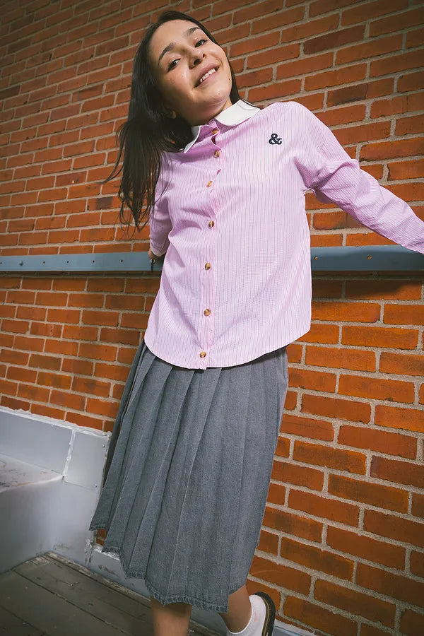 Grey Washed Pleated Skirt