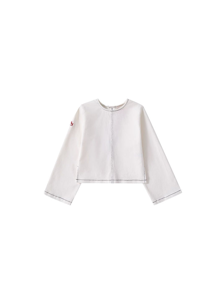 Embroidered Parade Crop Shirt - White