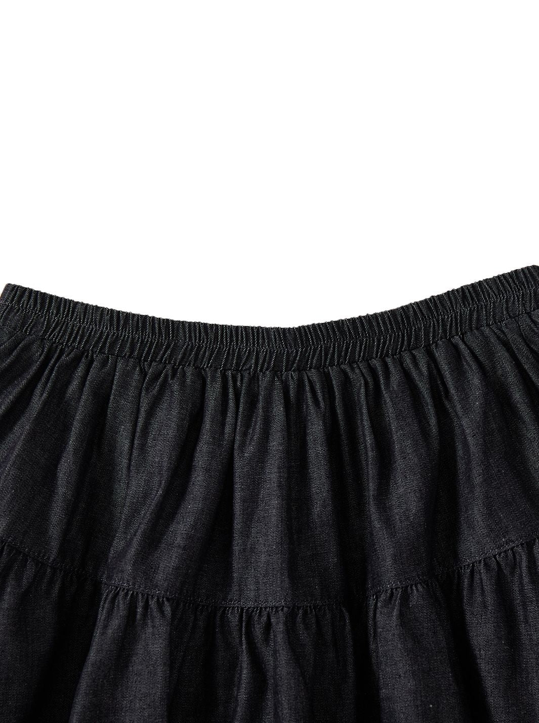 Denim Yoke Gathered Skirt - Black