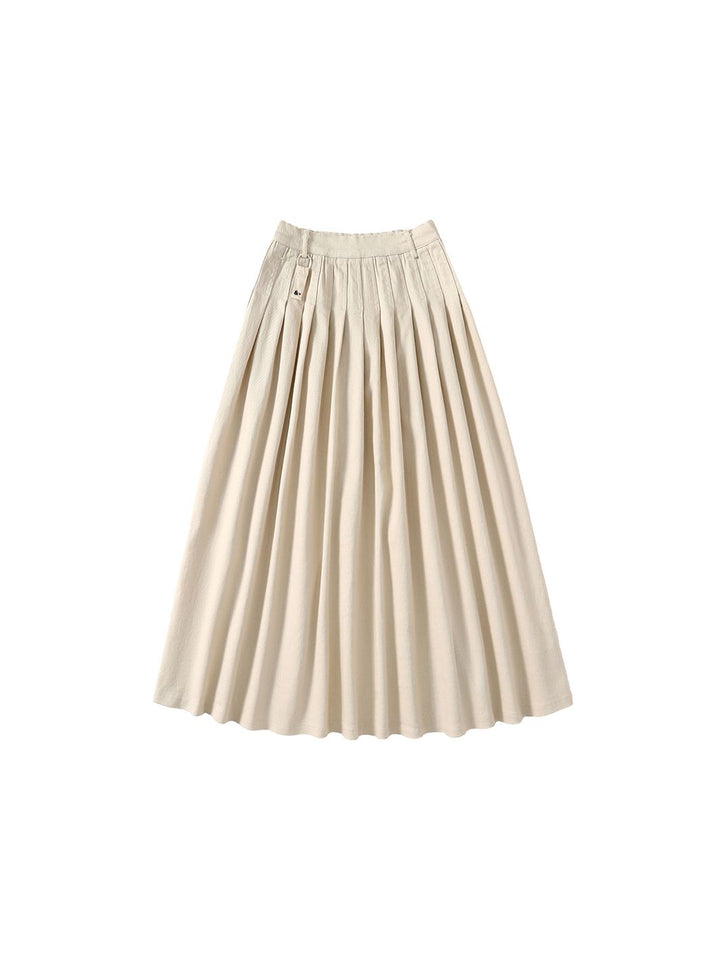 & Lu Twill Pleated Tea Length Skirt - Off White