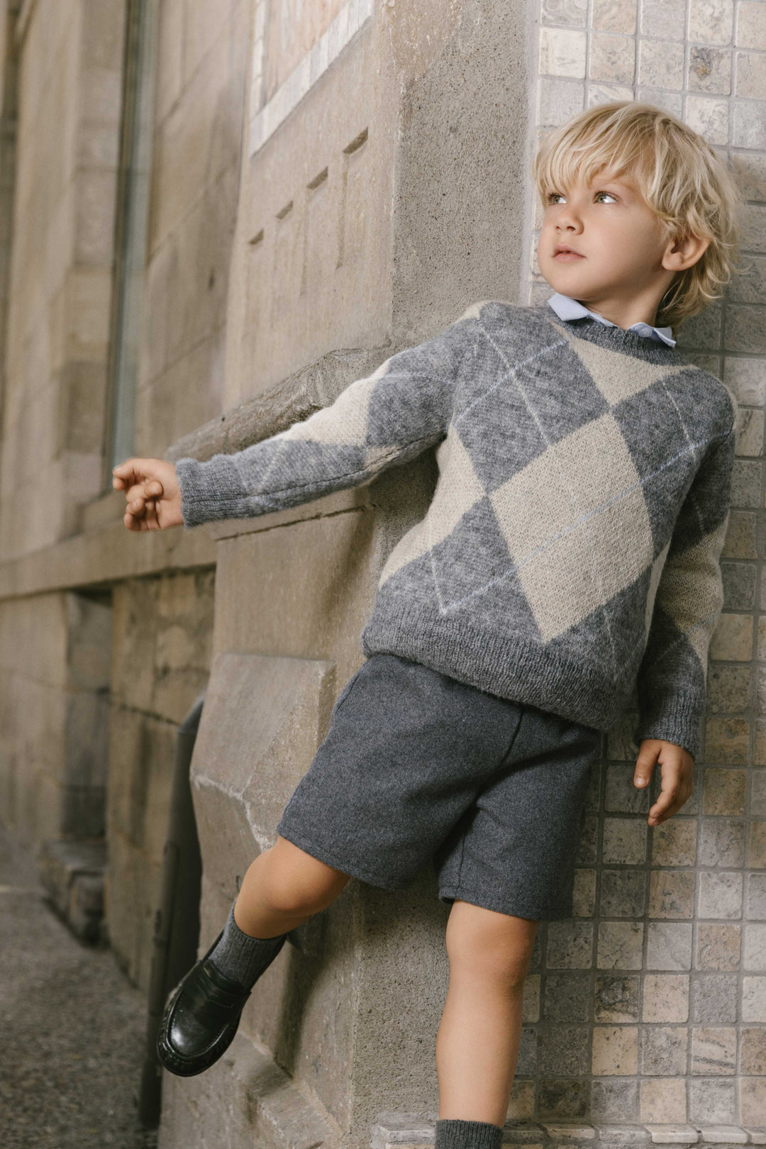 Mohair Argyle Sweater - Charcoal