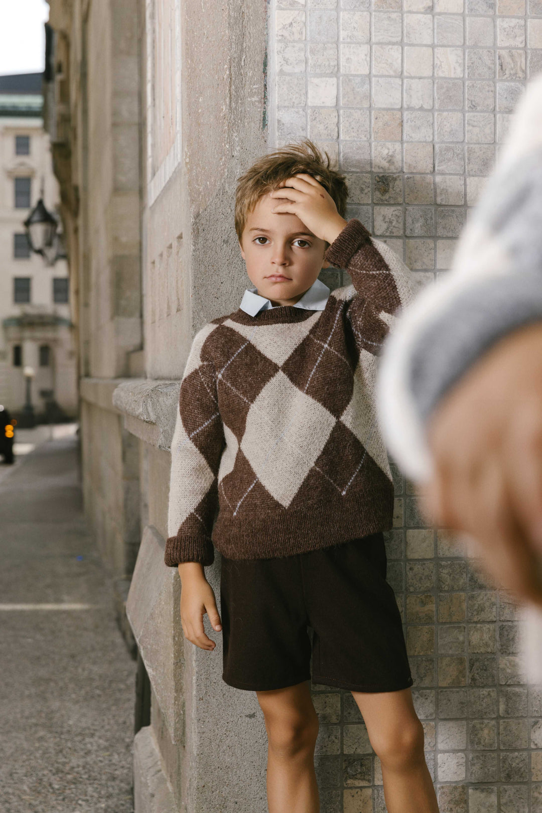 Mohair Argyle Sweater -Brown