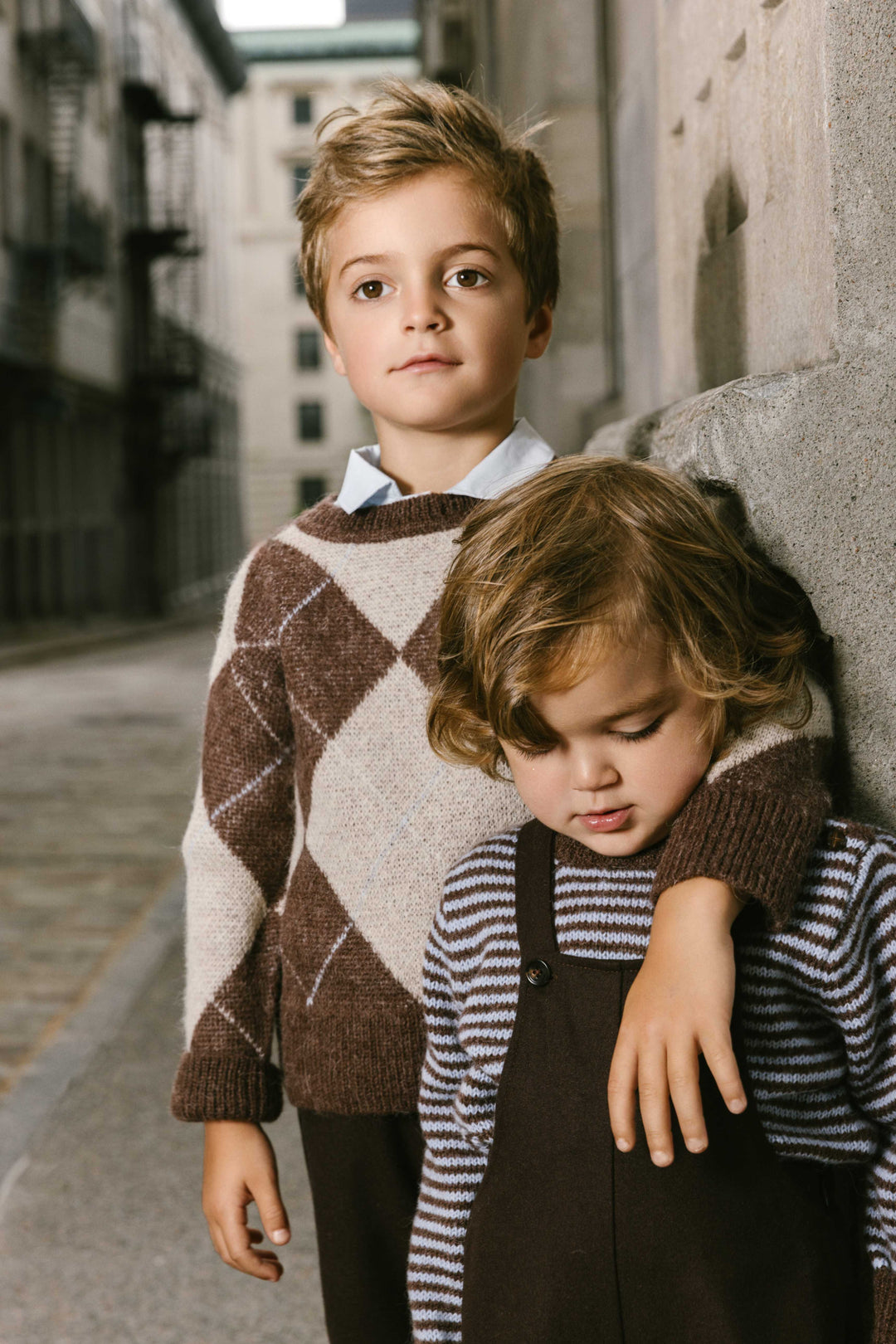 Mohair Argyle Sweater -Brown