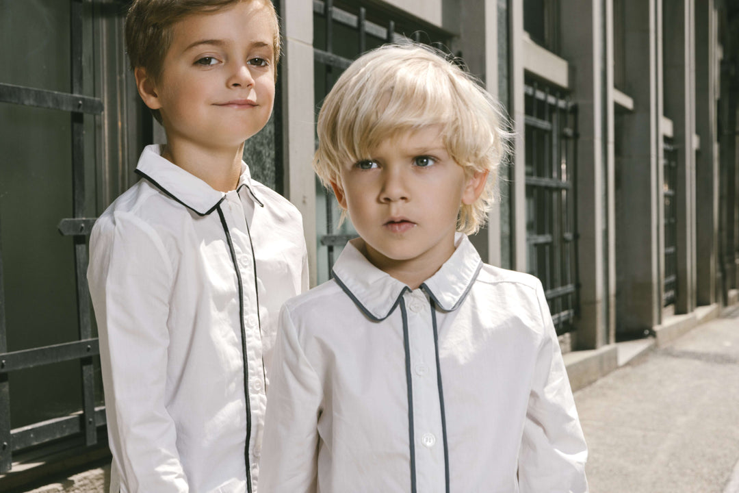 Collar Piping Shirt - White/Grey