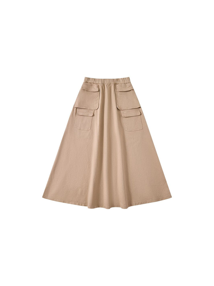 & Lu Twill Pocket Tea Length Skirt - Beige